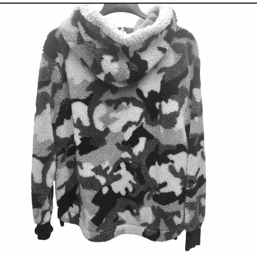 Dylan Fleece Jacket Hooded Mens XL Black Gray Camouflage Pullover Side Zip - Picture 2 of 9